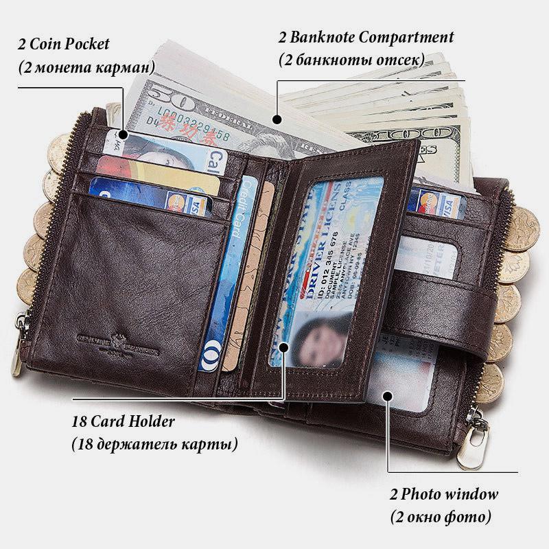 RFID anti-theft genuine leather wallet with chain