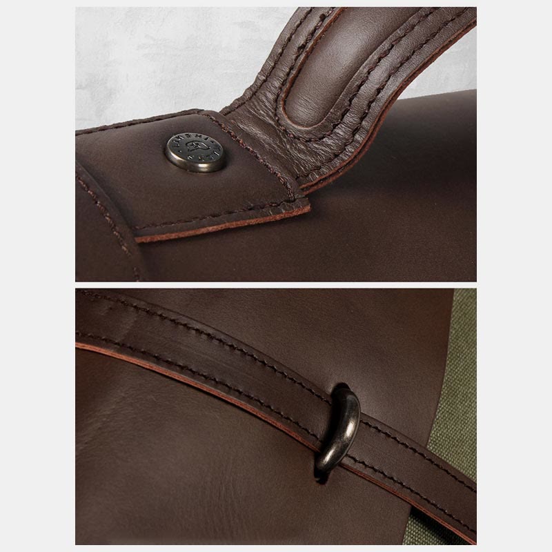Messenger Bag for Men – Canvas Vintage Crossbody Handbag with Crazy Horse Leather, Casual Business Document Bag