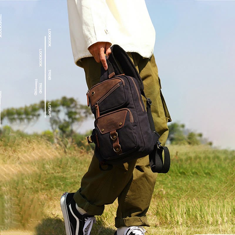 Sling Bag for Men – Retro Canvas Crossbody Chest Bag, Lightweight & Versatile for Daily Use and Travel