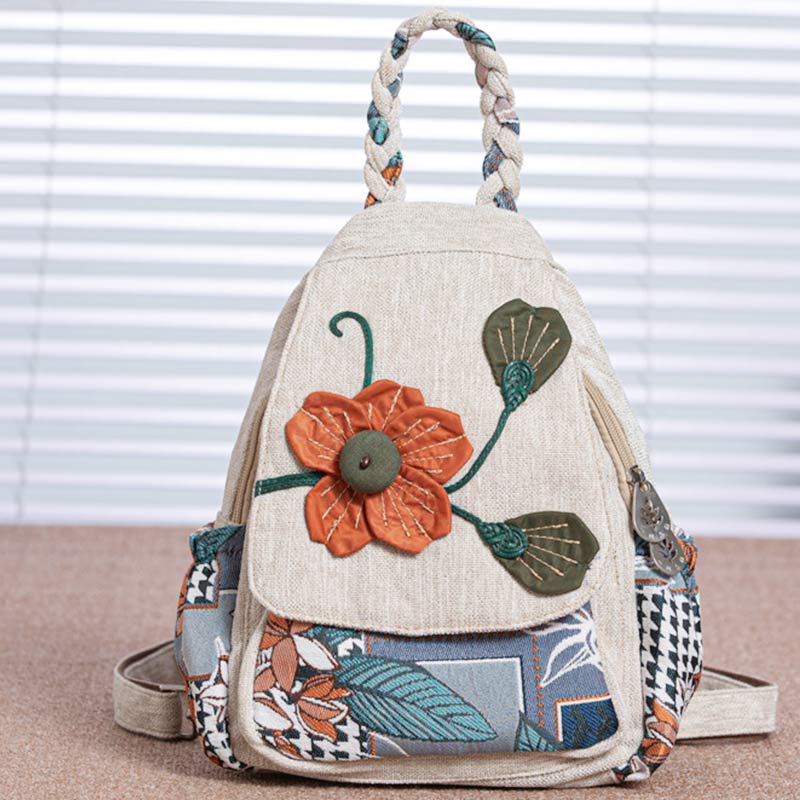 Large capacity floral printed canvas backpack