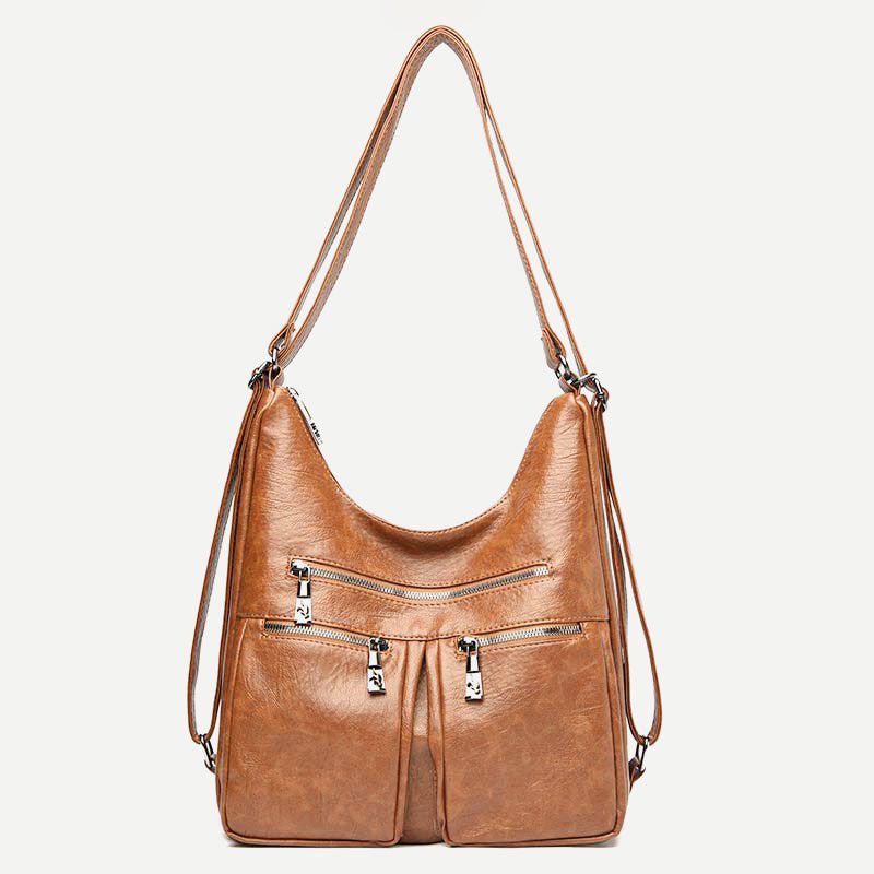 3 - Way Use Backpack Multi - Pocket Leather Zip Crossbody Shoulder Bag