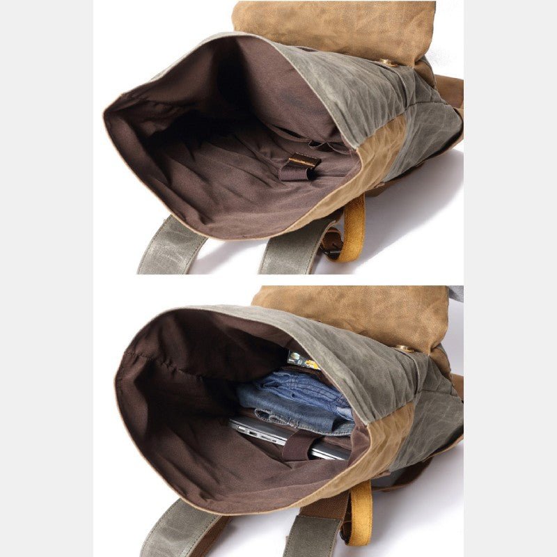 Canvas leather backpack for 15.6-inch laptop