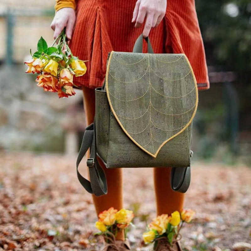 Women's leaf pattern canvas backpack
