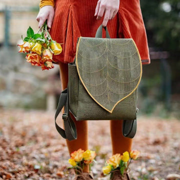 Women's leaf pattern canvas backpack