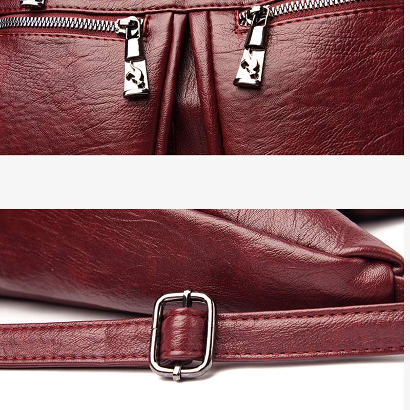 3 - Way Use Backpack Multi - Pocket Leather Zip Crossbody Shoulder Bag