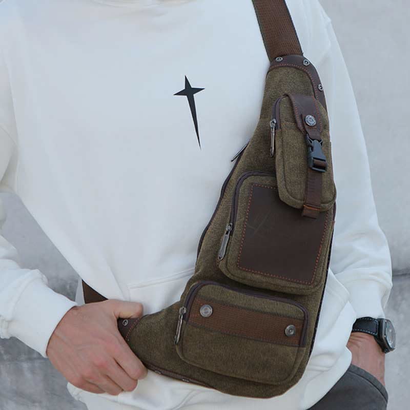 Men's vintage canvas sling crossbody bag