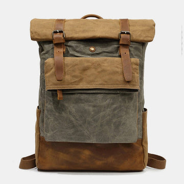 Canvas leather backpack for 15.6-inch laptop