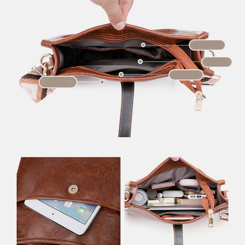 Women's vintage PU leather adjustable crossbody bag