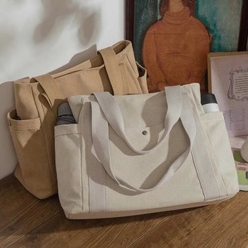 Large capacity multi-pocket canvas shoulder tote bag