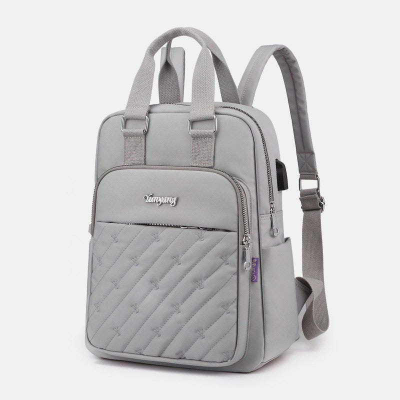 Lightweight Embossed Embroidery Backpack with USB Charging Port – Perfect for Women on the Go