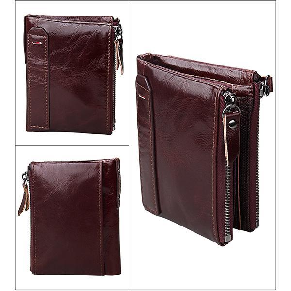 Men’s Genuine Leather RFID Wallet – Multi - Card & Coin Pockets, Zipper & Buckle Closure