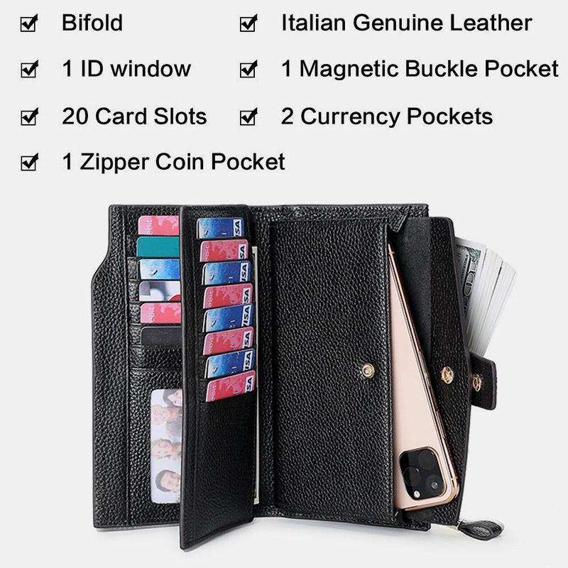 Women's RFID leather retro long wallet with zipper pocket