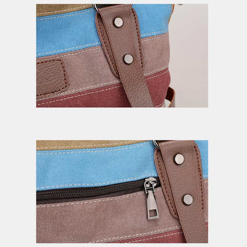 Multifunction Color Block Canvas Tote Bag | Hobo Shoulder Bag & Crossbody Purse