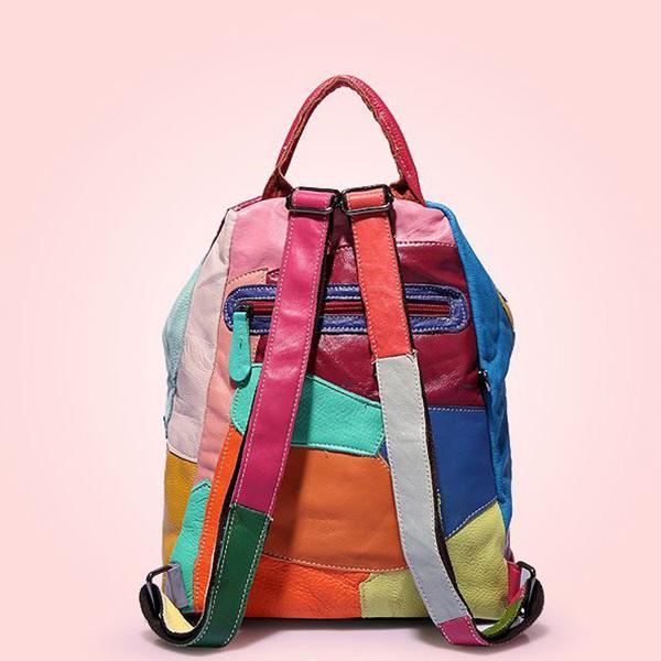 Women's Genuine Leather Splice Rivet Backpack - Stylish & Durable Shoulder Bag for School, Travel, & Daily Use