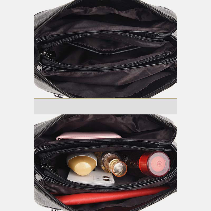 Women's triple compartment leather crossbody bag