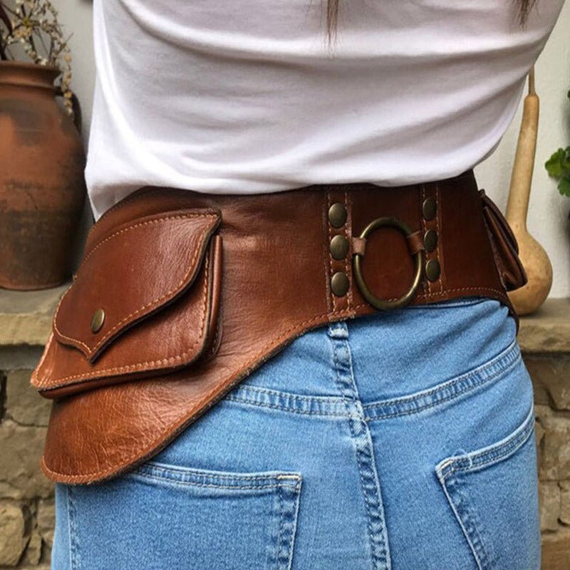Medieval Unisex Boho Leather Utility Belt Bag - Waist Bag & Phone Pouch