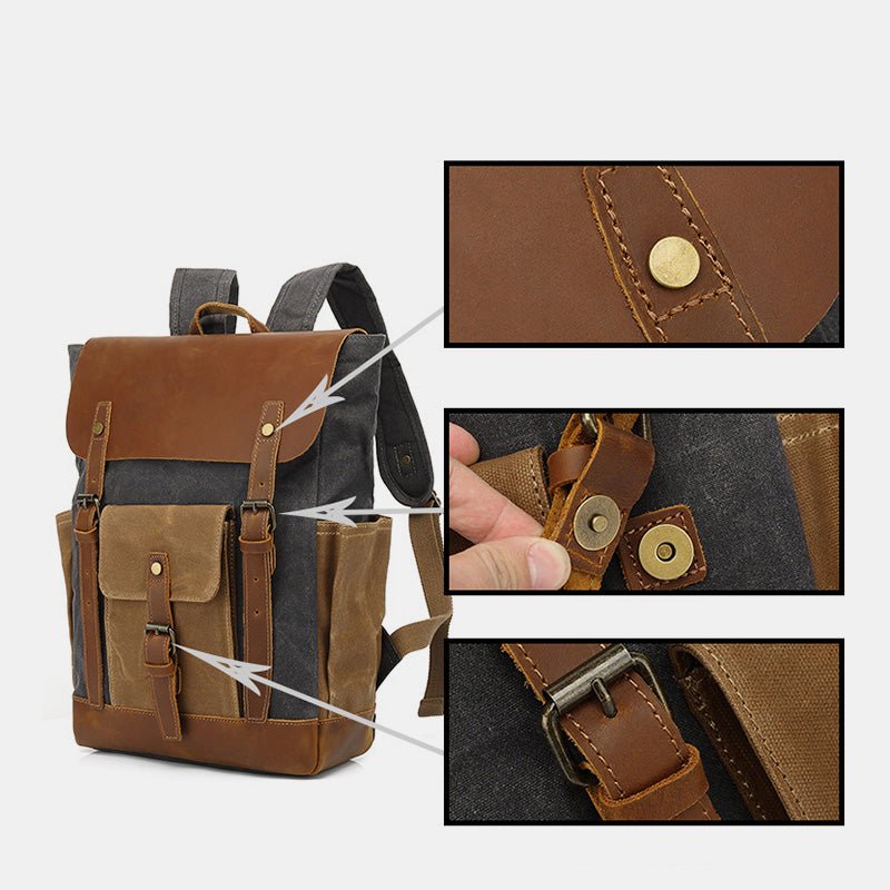 Vintage Canvas Backpack with Genuine Leather Accents – Casual Laptop Travel Rucksack for Men & Women