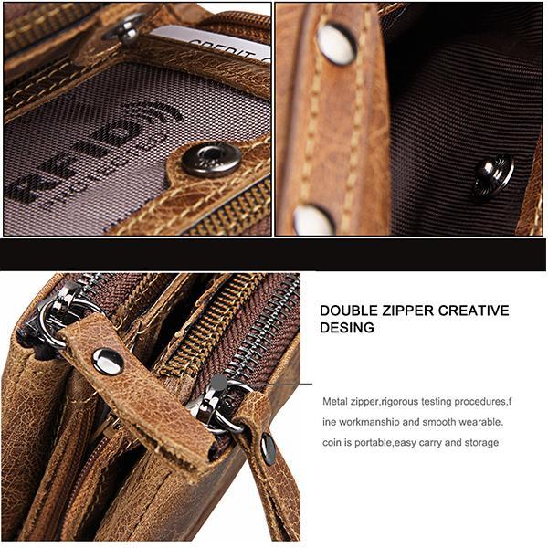 Men’s Genuine Leather RFID Wallet – Multi - Card & Coin Pockets, Zipper & Buckle Closure