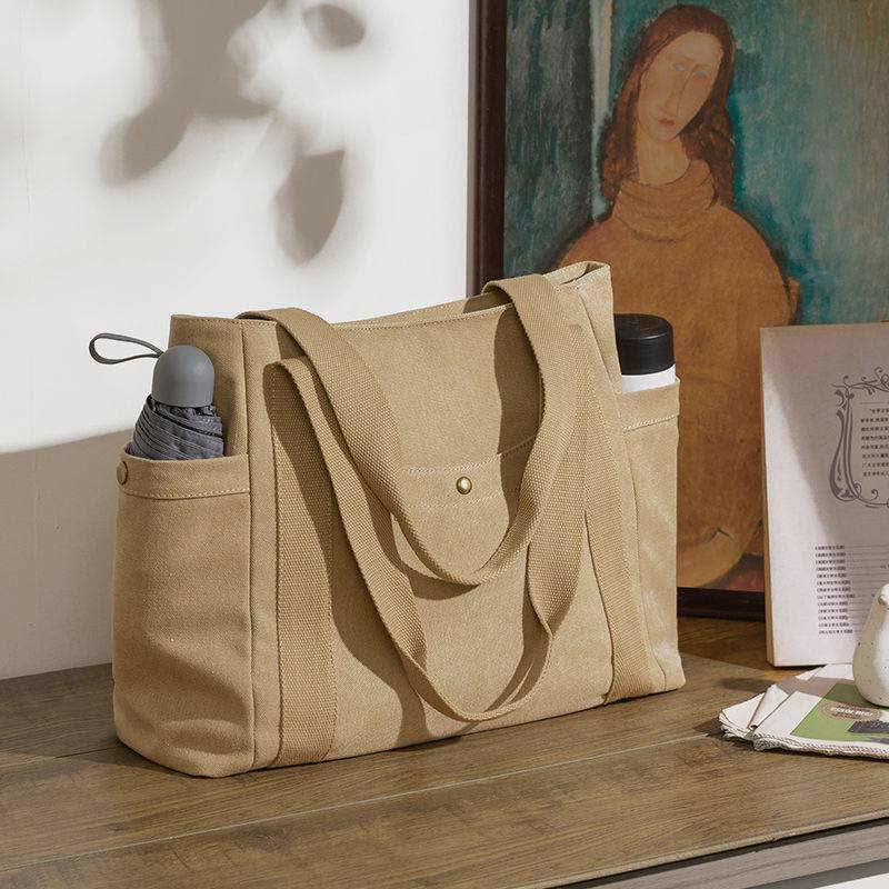 Large Capacity Canvas Shoulder Tote Bag – Multi - Pocket Handbag for Shopping, Travel & Everyday Use