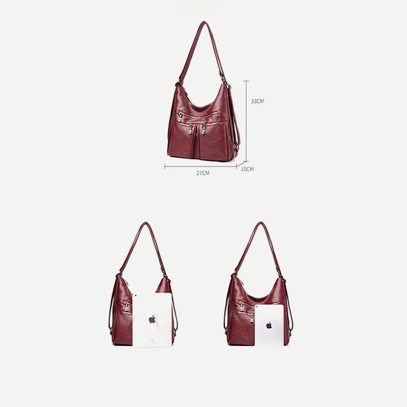 3 - Way Use Backpack Multi - Pocket Leather Zip Crossbody Shoulder Bag