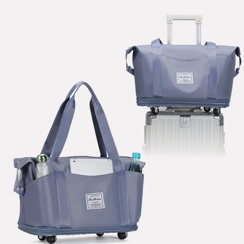 Tote Bag for Travel with Pull Rod & Oblique Folding Storage – Large Capacity Nylon Travel Sleeve