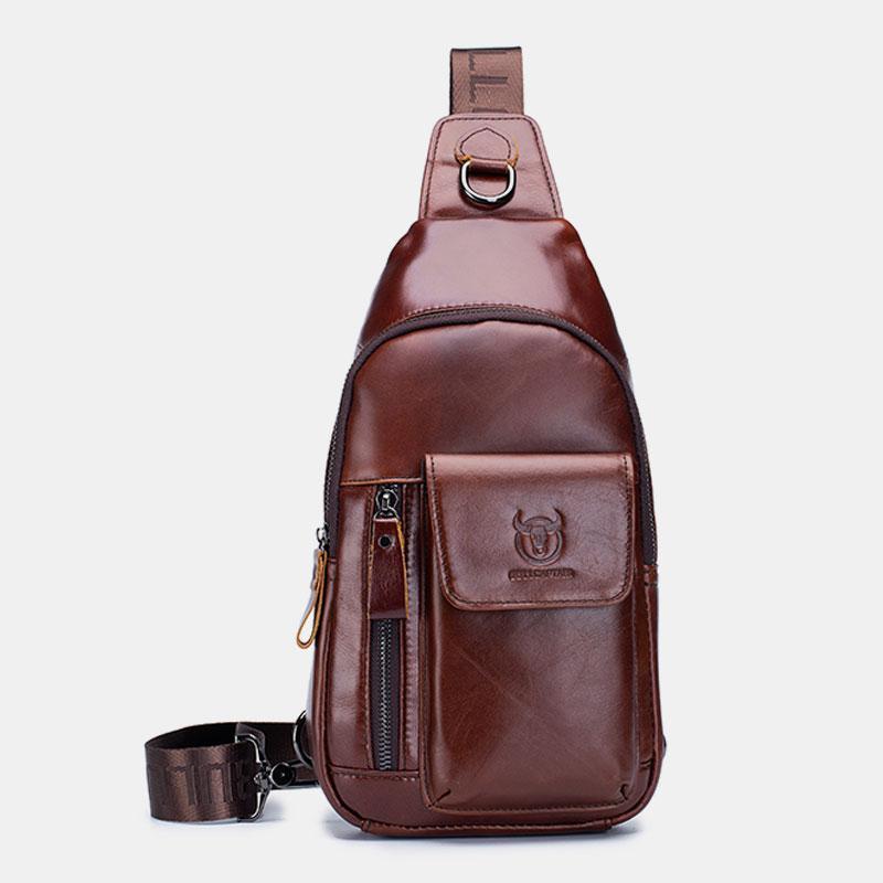 Genuine Leather Sling Chest Bag with Earphone Hole – Stylish & Practical Crossbody Shoulder Bag