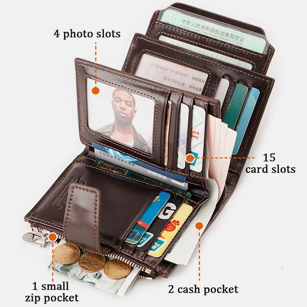 RFID large capacity genuine leather multi-card wallet