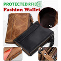 Men’s Genuine Leather RFID Wallet – Multi - Card & Coin Pockets, Zipper & Buckle Closure