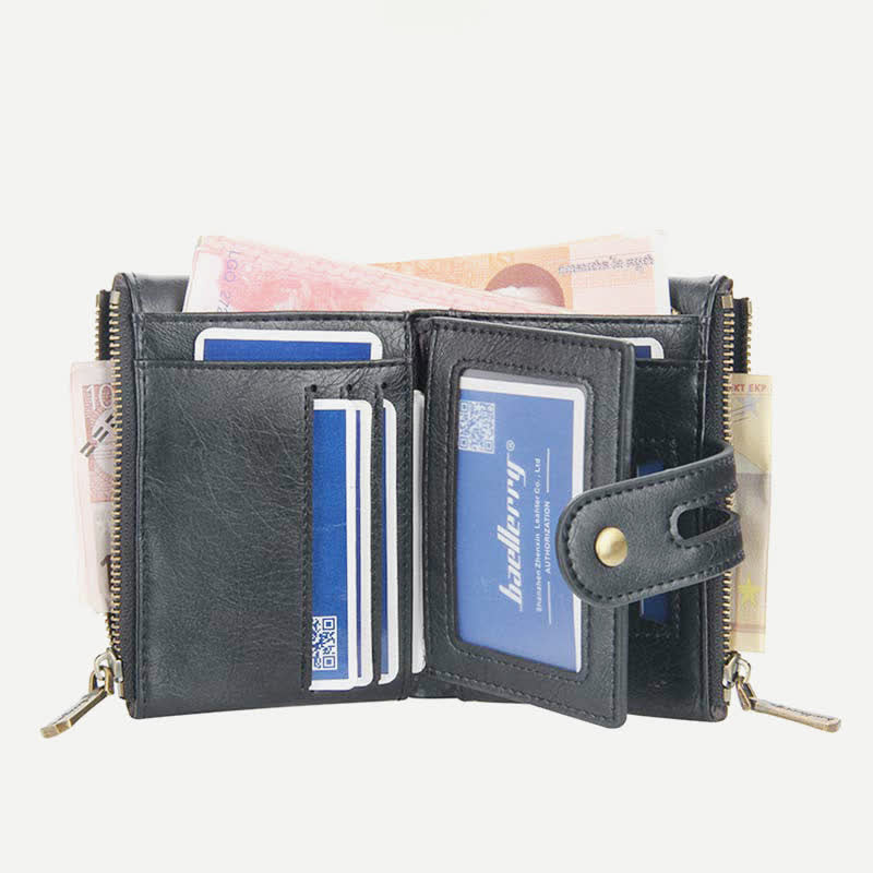 Men's trifold PU leather wallet with coin purse