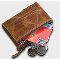 Men’s Genuine Leather RFID Wallet – Multi - Card & Coin Pockets, Zipper & Buckle Closure