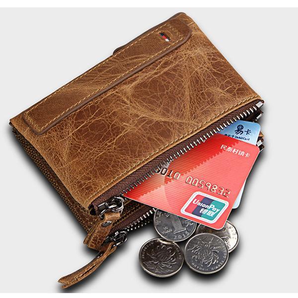 Men’s Genuine Leather RFID Wallet – Multi - Card & Coin Pockets, Zipper & Buckle Closure