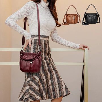 Women's pleated bucket leather shoulder bag
