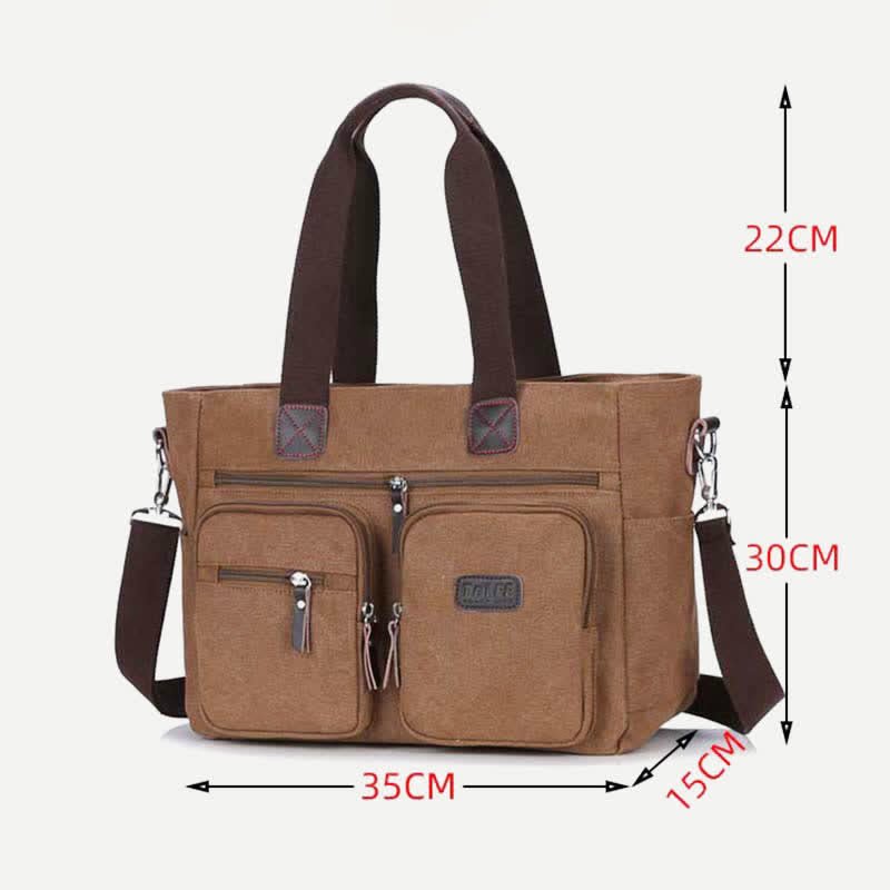 Multi - Pocket Canvas Tote Handbag for Women & Men – Retro Laptop Bag with Adjustable Straps