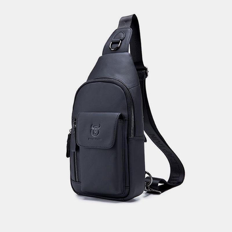 Genuine Leather Sling Chest Bag with Earphone Hole – Stylish & Practical Crossbody Shoulder Bag
