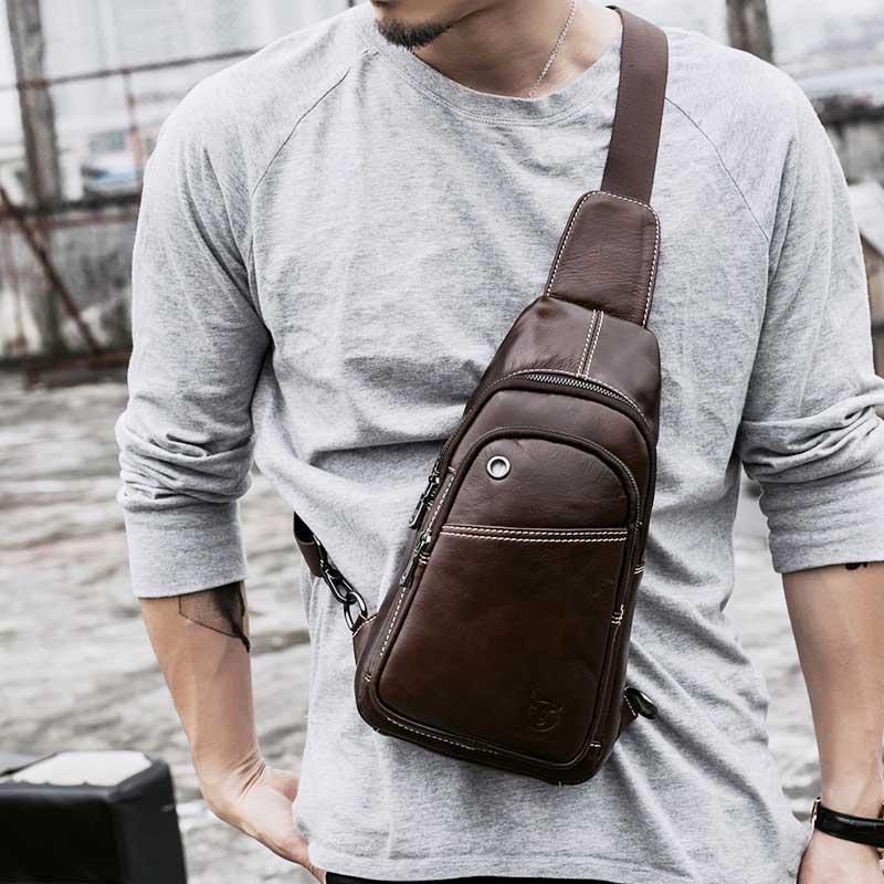 Large Capacity Genuine Leather Sling Bag for Men – Versatile Crossbody Chest Bag
