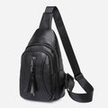 Black PU leather sling bag for women with adjustable strap