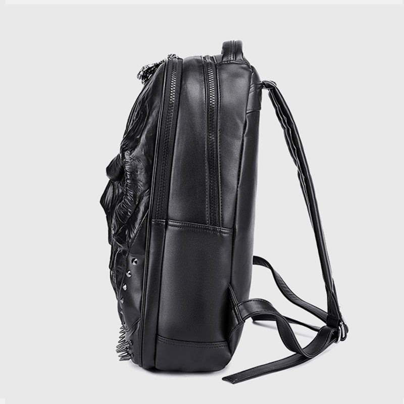 3D Skull Punk Rivet Leather Backpack | Waterproof Embossed Ghost Head Knapsack