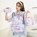 3Pcs Tie - Dye Girls Backpack Set – Canvas School Bookbag, Lunch Bag & Pencil Case for Students, Women, and Teens