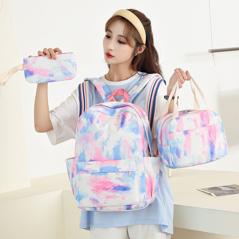 3Pcs Tie - Dye Girls Backpack Set – Canvas School Bookbag, Lunch Bag & Pencil Case for Students, Women, and Teens