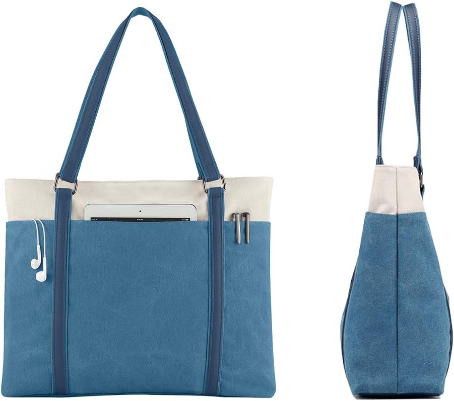 Women Laptop Tote Bag for Work – Lightweight Splice Canvas 15.6 Inch Handbag Purse