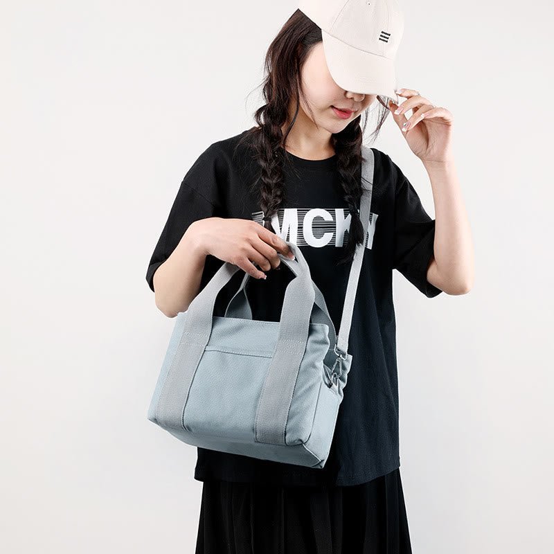 Solid Color Small Tote Triple Compartment Large Crossbody Canvas Purse