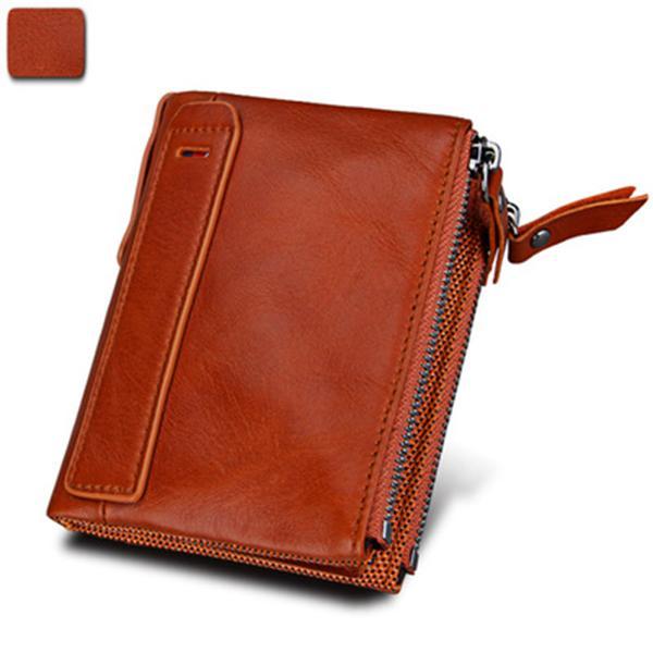 Men’s Genuine Leather RFID Wallet – Multi - Card & Coin Pockets, Zipper & Buckle Closure