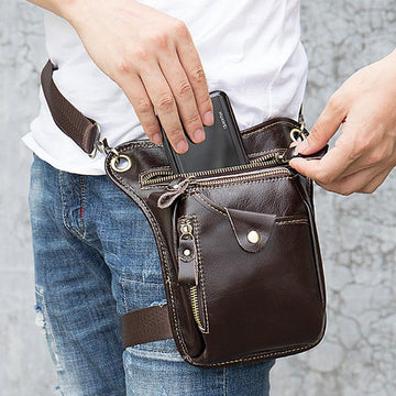 Genuine leather retro sport waist bag