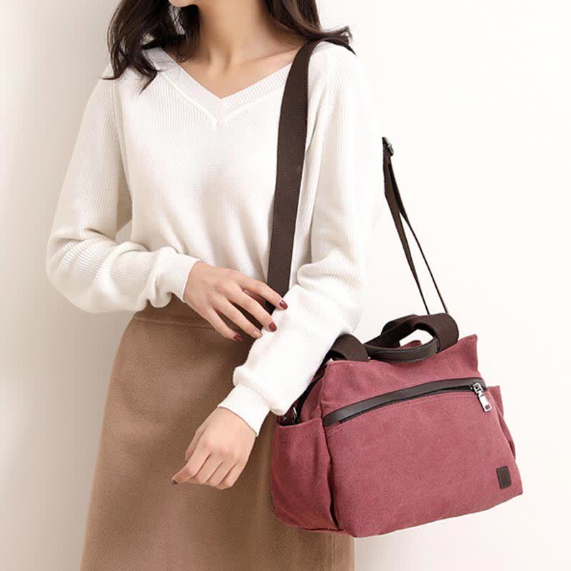 Women's Canvas Hobo Handbag – Multi - Pocket Shoulder Tote & Crossbody Bag