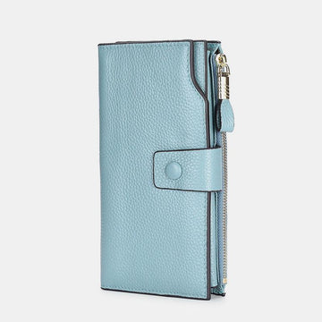 Women's RFID leather retro long wallet with zipper pocket