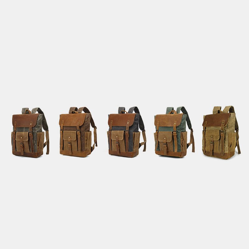Vintage Canvas Backpack with Genuine Leather Accents – Casual Laptop Travel Rucksack for Men & Women
