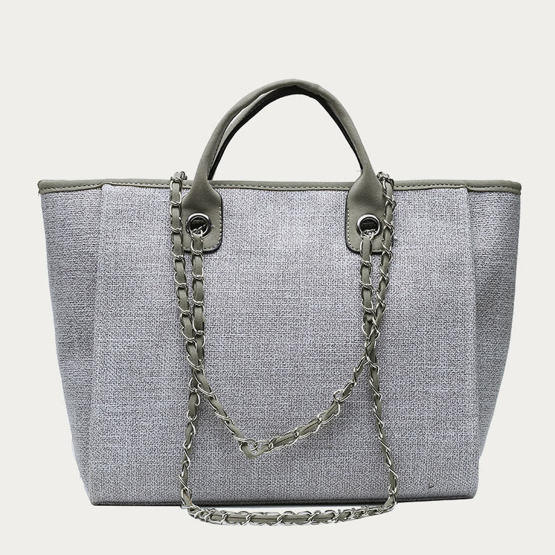 Crossbody Canvas Tote for Women – Chain Strap Bucket Bag