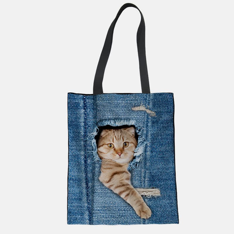 Unisex Cute Pets Print Tote Bag – Reusable Shopping Shoulder Bag for Daily Use