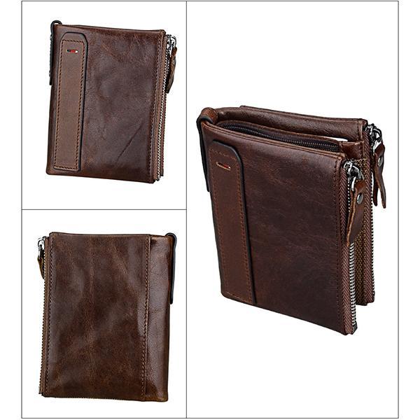 Men’s Genuine Leather RFID Wallet – Multi - Card & Coin Pockets, Zipper & Buckle Closure