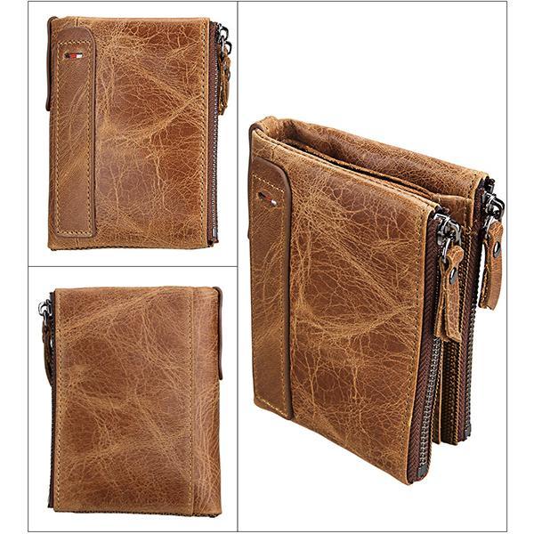 Men’s Genuine Leather RFID Wallet – Multi - Card & Coin Pockets, Zipper & Buckle Closure